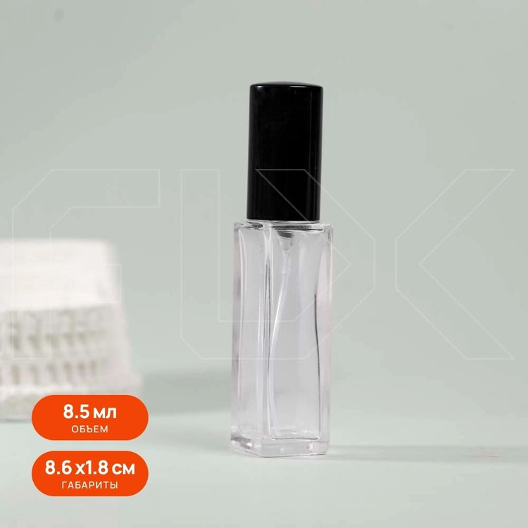 Атомайзер, прозрачное толстое стекло, черная крышка, 8,5мл 0_S068-8.5 BLACK