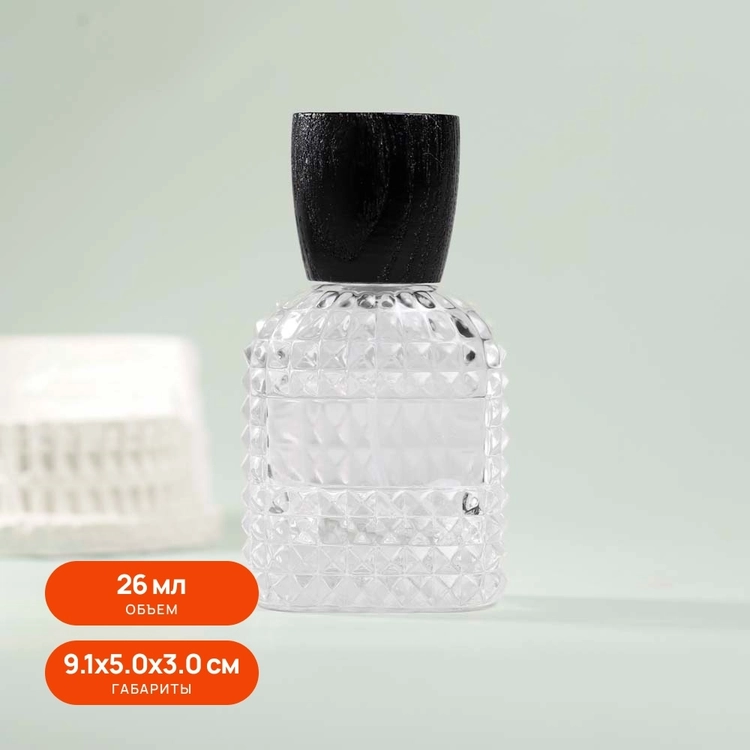 Атомайзер, 26мл, узорное стекло, черная крышка/дерево 0_S288-26 BLACK